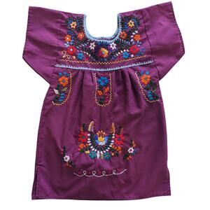 Paloma Baby Girls Mexican Puebla Embroidered Floral Purple Dress